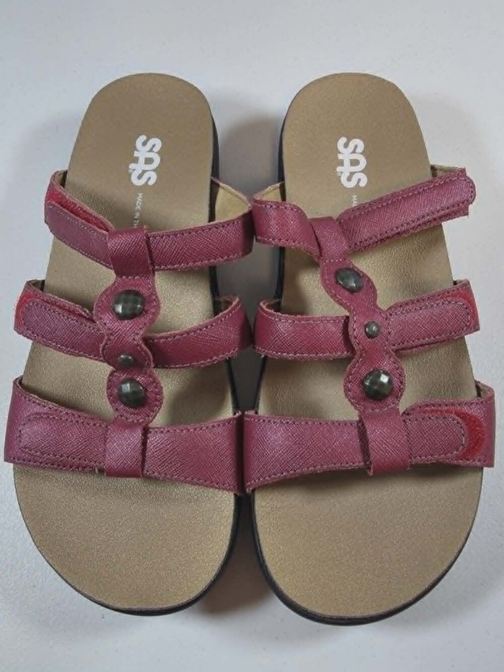 SAS NAPLES SANDALS SLIDES SHOES RED SLIP ON 3 STRAPS SIZE 7M GREAT CONDITION!